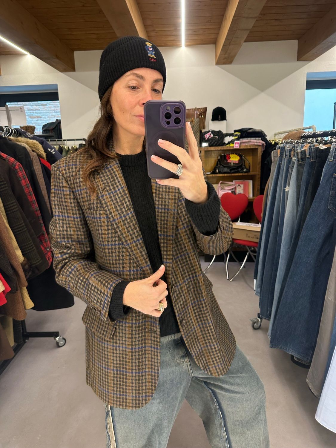 BLAZER DAKS LONDON PIED DE POULE FONDO MARRONE