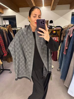 MAXI SCIARPA STOLA GUCCI PURA LANA VERGINE GRIGIO CHIARO/SCURO 48x180 NUOVA