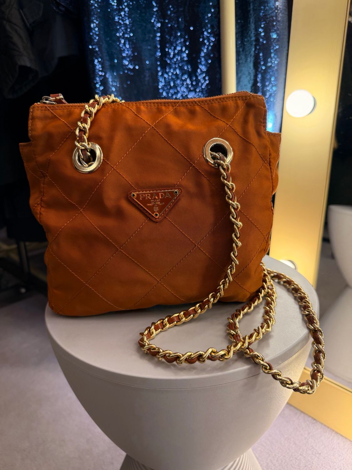 BORSA PRADA NYLON TRAPUNTATO TABACCO