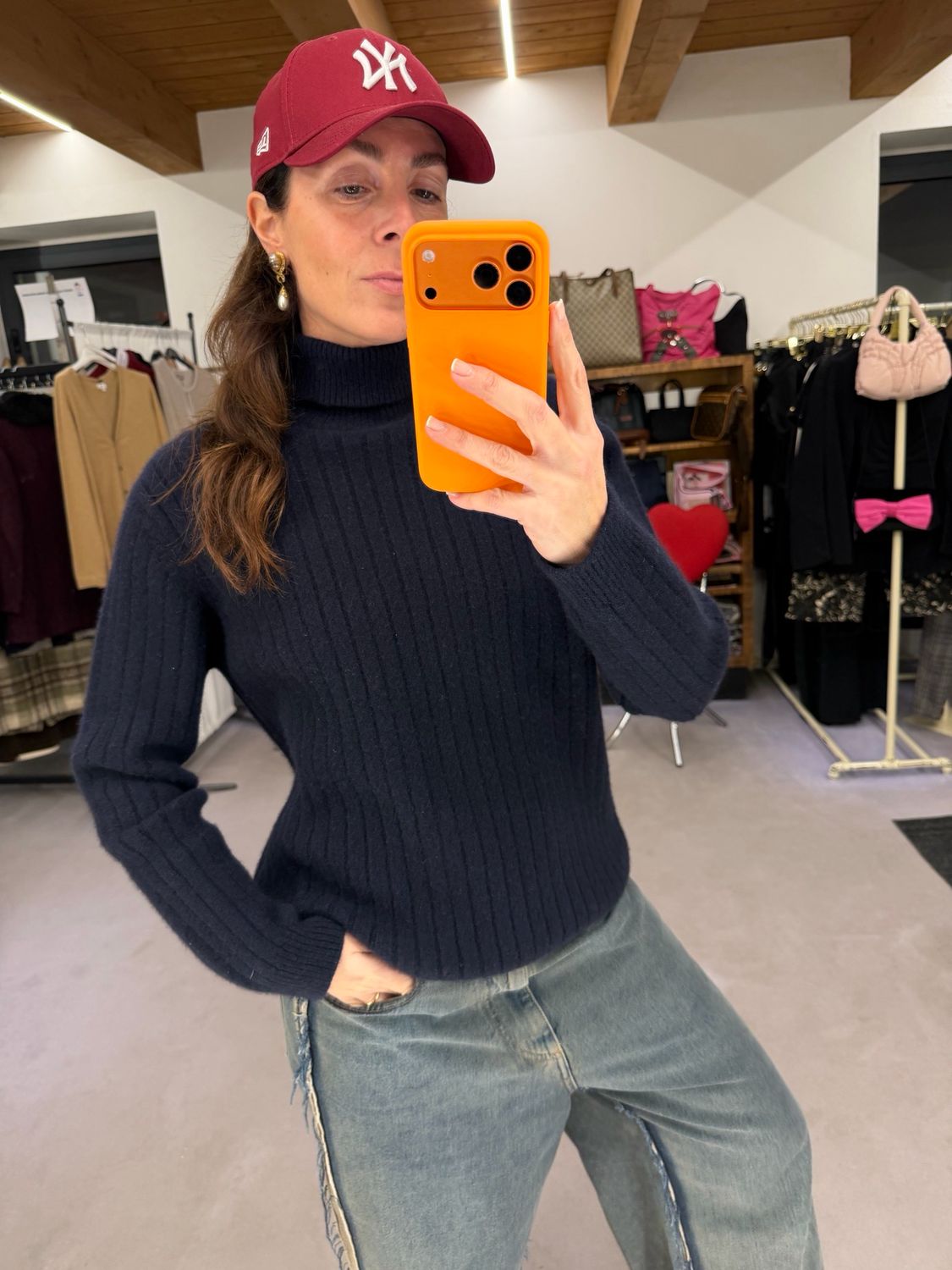 MAGLIONE PURO CASHMERE BLU A COSTE COLLO ALTO TG M UNISEX