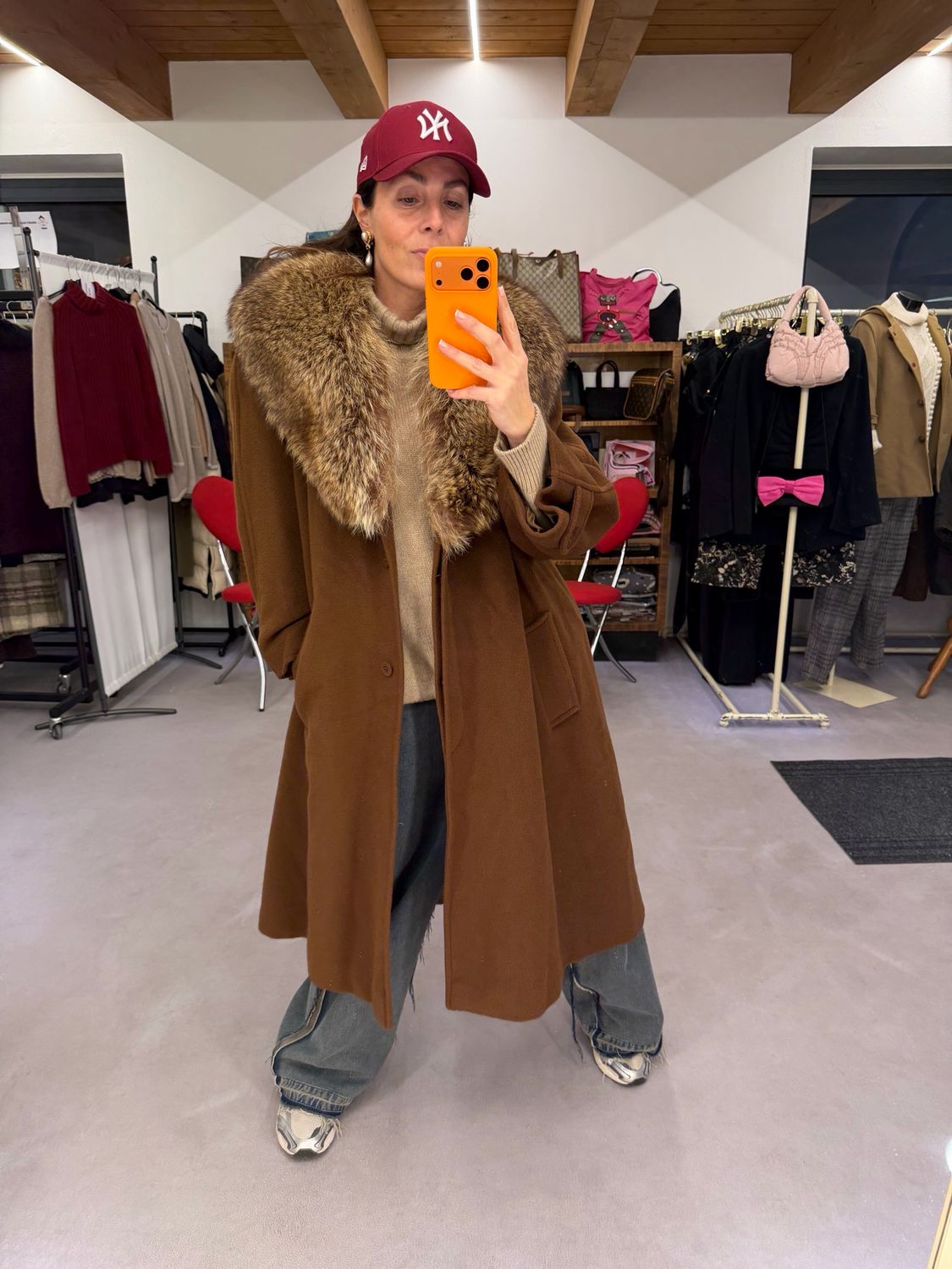 CAPPOTTO VINTAGE PURA LANA TABACCO COLLO VERA VOLPE