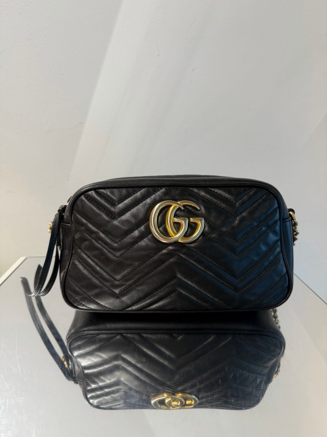 MITICA GUCCI MARMONT PELLE NERA HARDWARE ORO