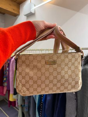 TRACOLLA GUCCI TESSUTO MONOGRAM E PELLE METAL