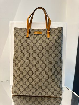 BORSA GUCCI SHOPPER VERTICAL CANVAS MONOGRAM E PELLE SENAPE