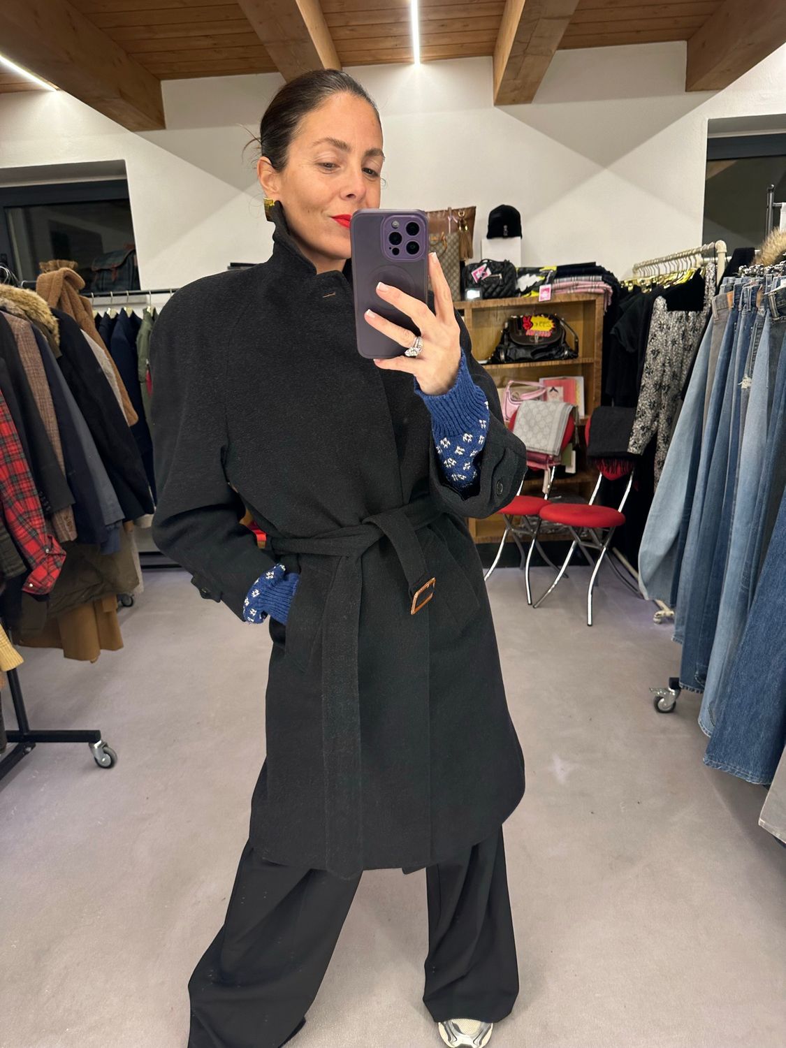 CAPPOTTO BOGGI CASHMERE E LANA GRIGIO ANTRACITE CON CINTA