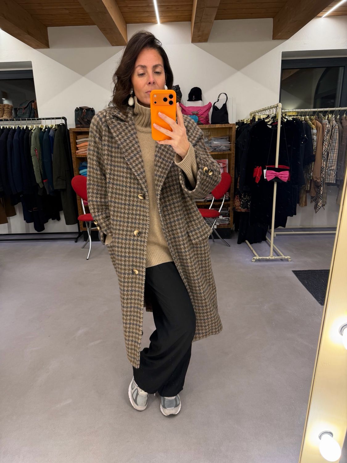 CAPPOTTO VINTAGE PIED DE POULE PURA LANA BEIGE MARRONE GRIGIO