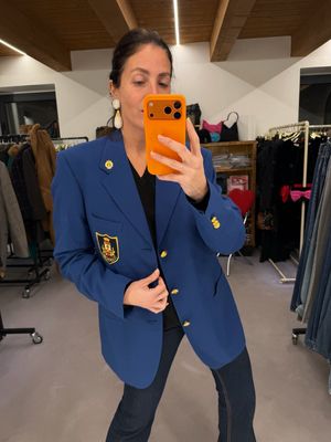 BLAZER FRESCO DI LANA BLUETTE CON APPLICAZIONI E BOTTONI ORO TG 52 UNISEX