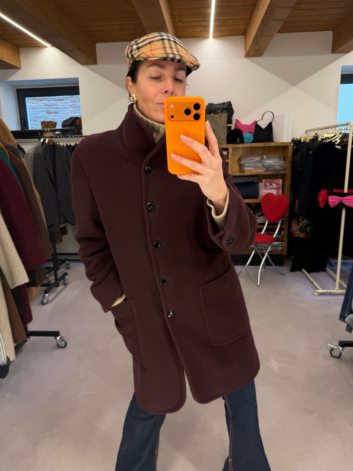 CAPPOTTO VINTAGE DONNA BURGUNDY TG 42 PURA LANA VERGINE