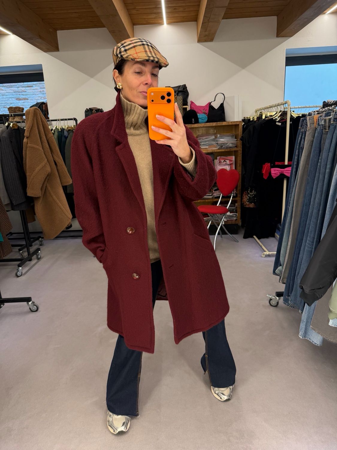 CAPPOTTO VINTAGE PURA LANA VERGINE BURGUNDY DONNA OVER