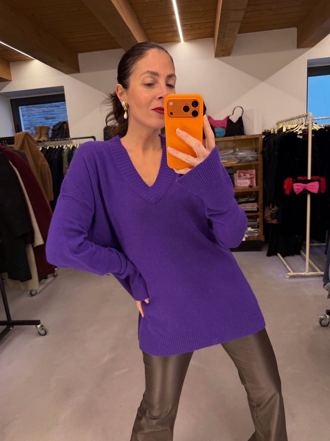 MAGLIONCINO PURO CASHMERE VIOLA MANICHE A GUANTO TG L DONNA