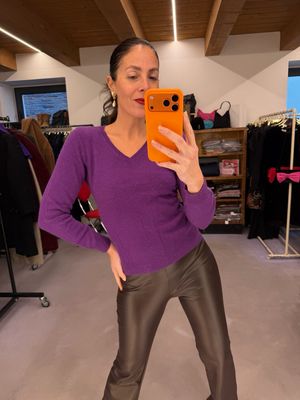 V NECK PURO CASHMERE DONNA VIOLA CICLAMINO TG S