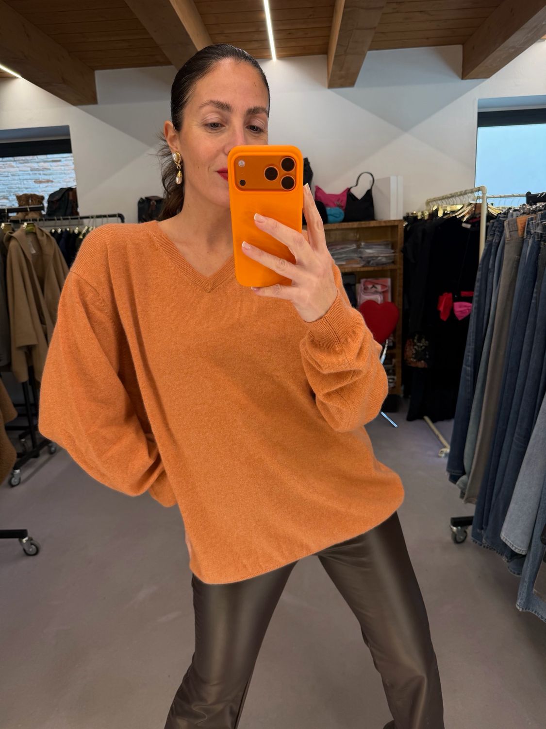 V NECK PURO CASHMERE SALMONE MÉLANGE UNISEX TG XL