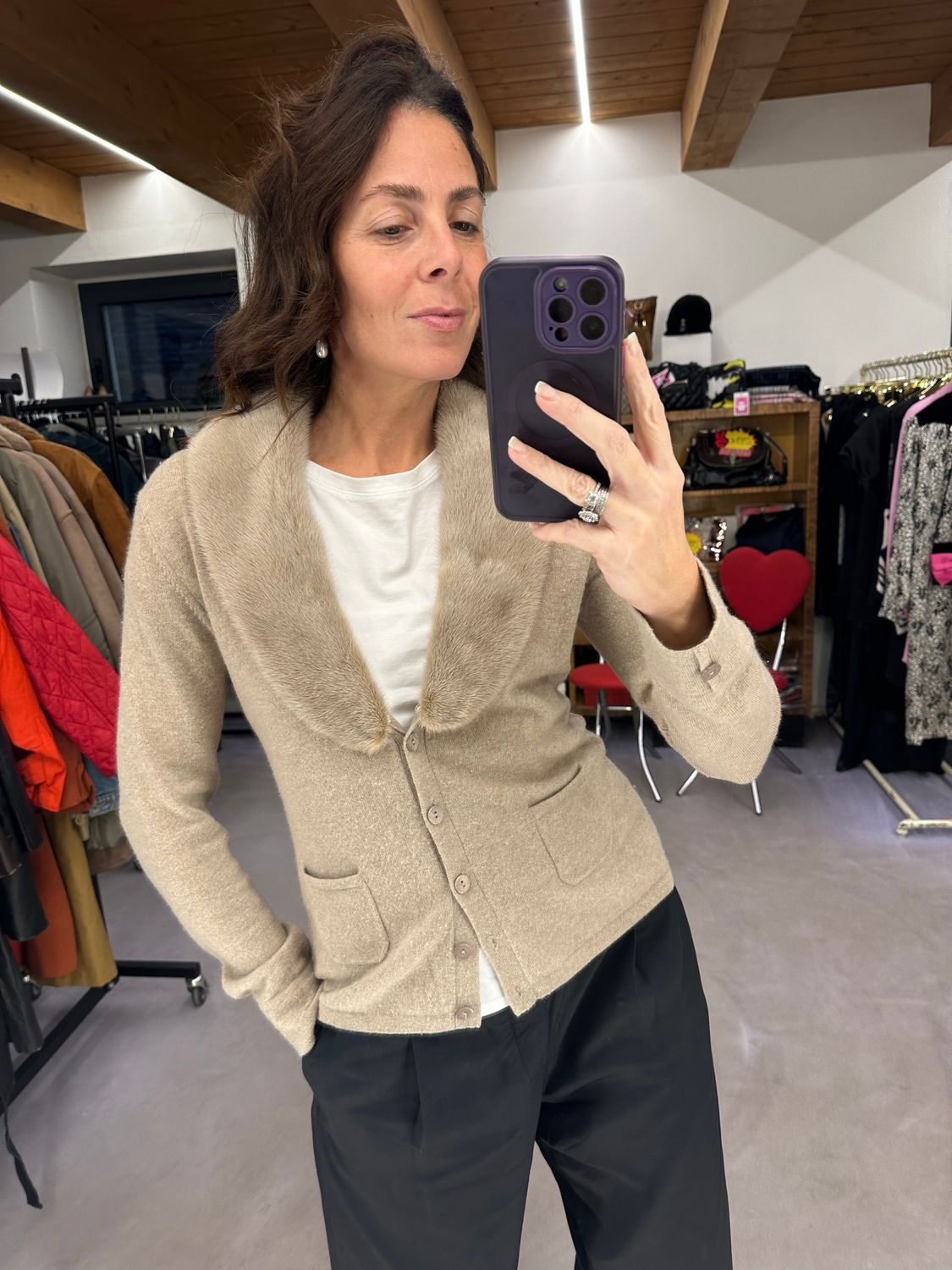 CARDIGAN PURO CASHMERE COLLO VISONE