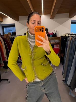 GIACCHINA ASPESI PURA LANA VERDE ACIDO PROFILO VELLUTO