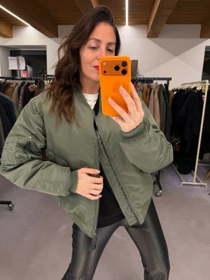 BOMBER VERDE NYLON IMBOTTITO NUOVO INTERNO ARANCIO TG M UNISEX