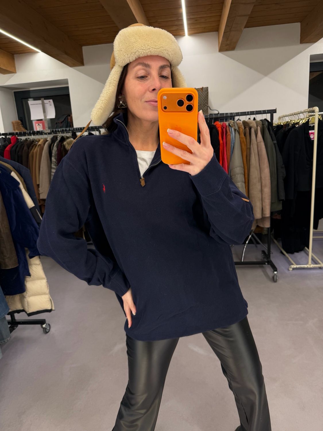 FELPA RALPH LAUREN MEZZO COLLO MEZZA ZIP BLU TG XL UNISEX