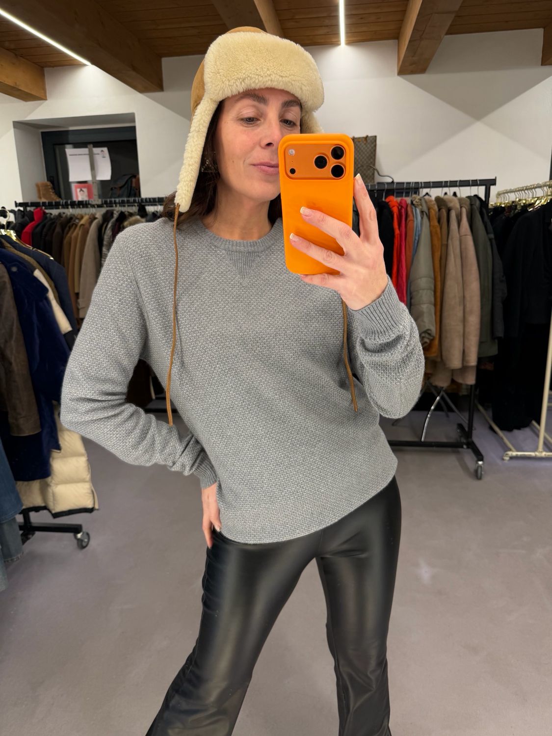 MAGLIONCINO WOOLRICH LANA E VISCOSA NIDO D APE GRIGIO 