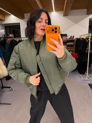 BOMBER IMBOTTITO NUOVO NYLON VERDE DOUBLE FACE TG S