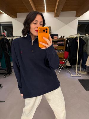 FELPA RALPH LAUREN BLU MEZZO COLLO MEZZA ZIP TG XL UNISEX