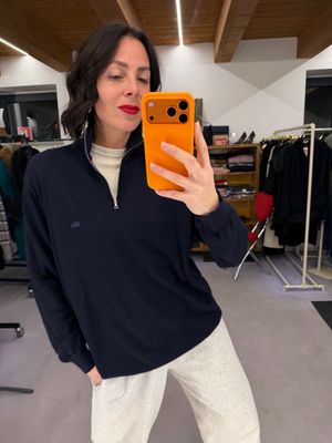 MAGLIONE LACOSTE FINISSIMA LANA MERINOS BLU MEZZO COLLO MEZZA ZIP XXL