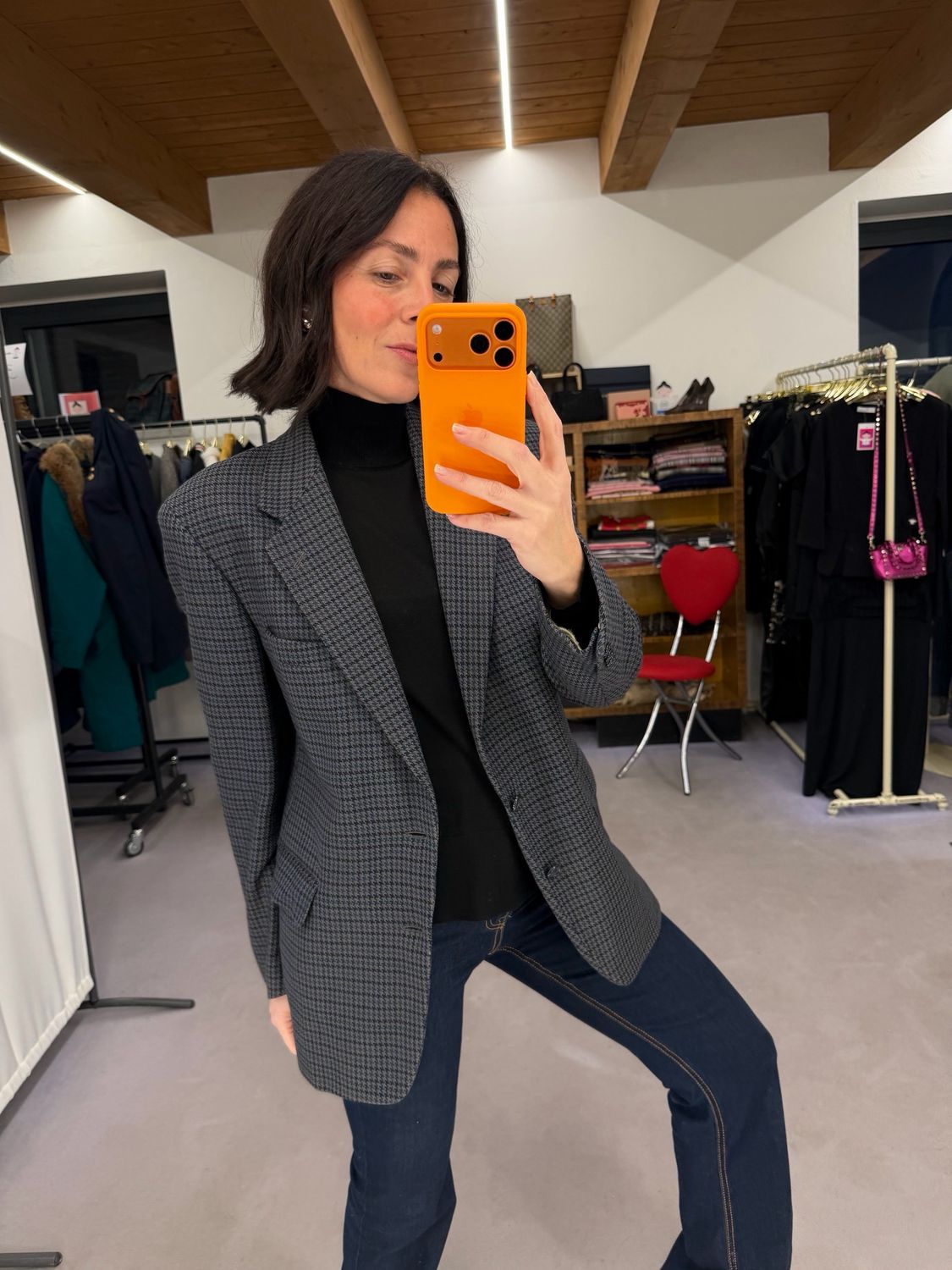 BLAZER VINTAGE PIED DE POULE BLU GRIGIO SALVIA