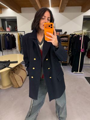 CAPPOTTO PEACOAT PURA LANA VERGINE BLU CON BOTTONI ORO TG 52 