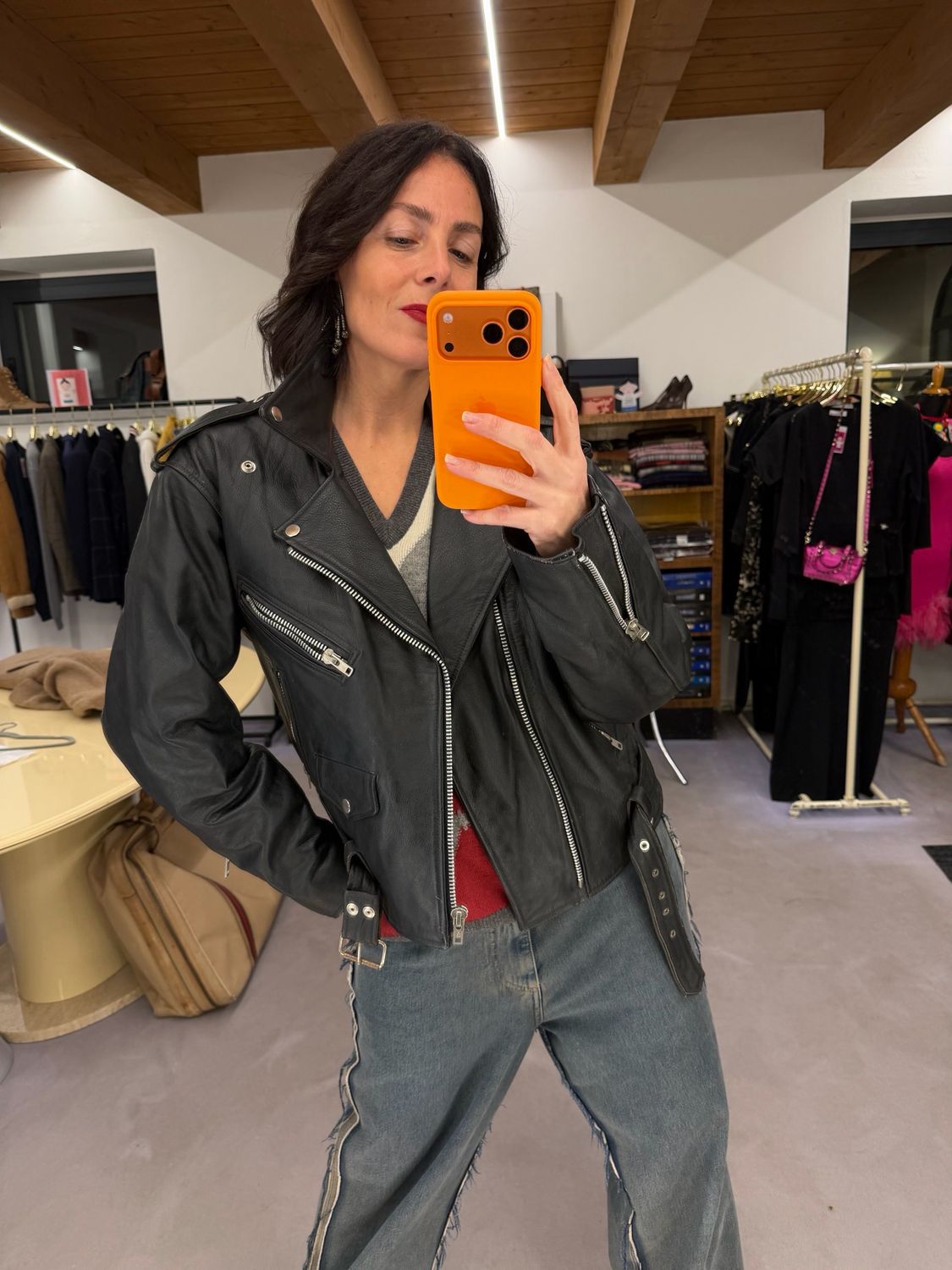 CHIODO VINTAGE VERA PELLE TAGLIA M UNISEX