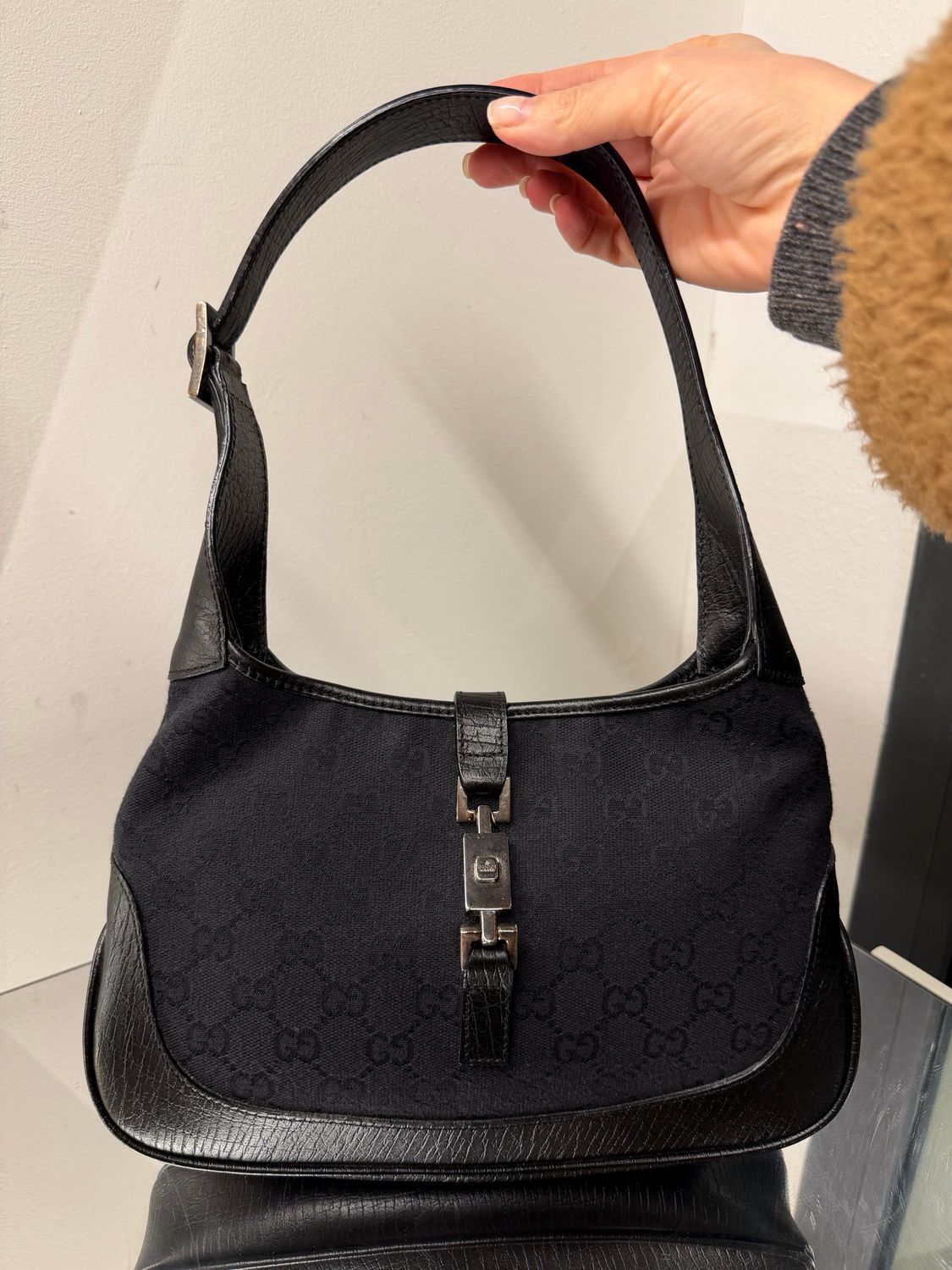 GUCCI JACKIE SMALL TOTAL BLACK TESSUTO MONOGRAM E PELLE