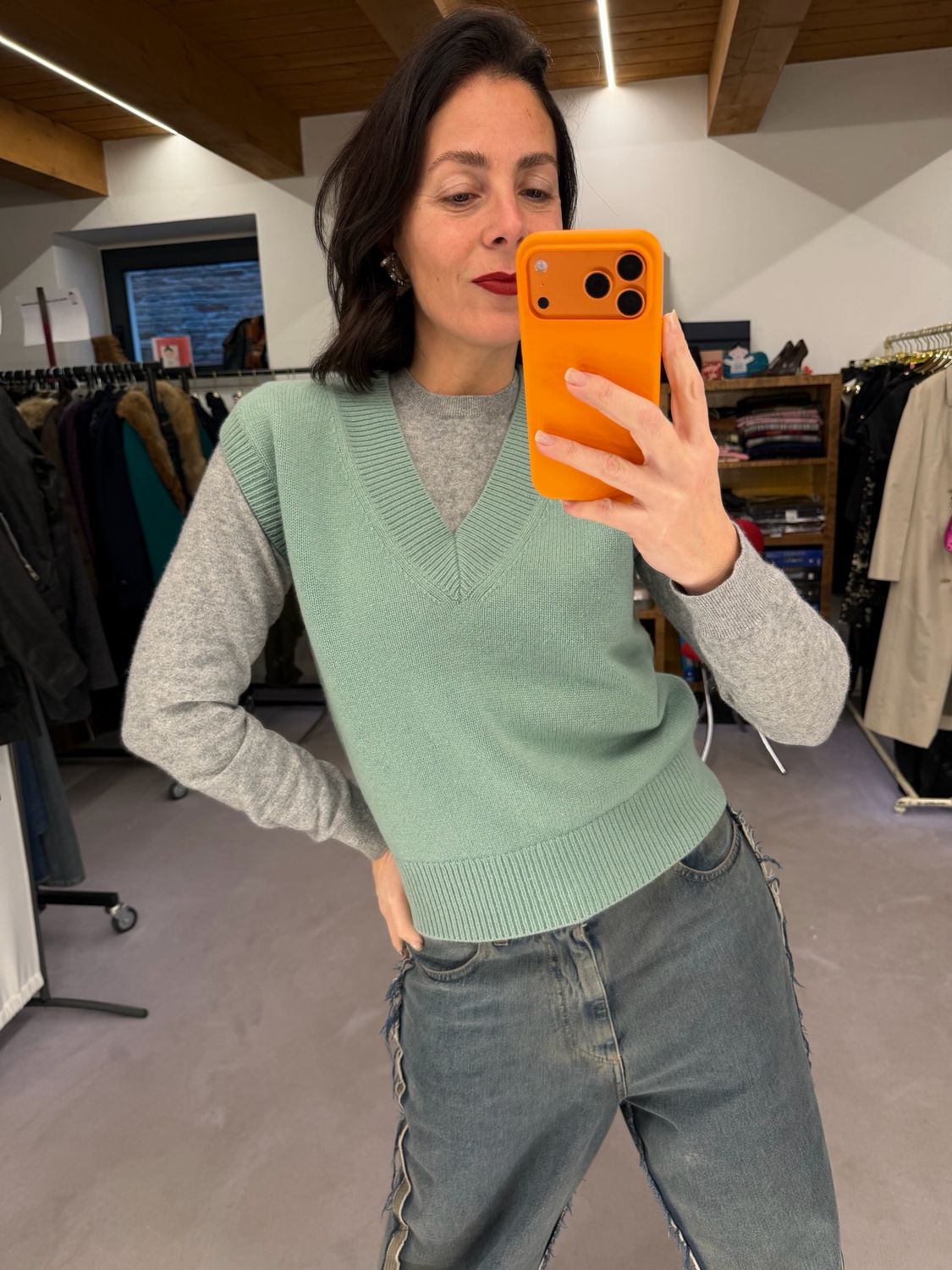 GILET PURO CASHMERE DONNA TG M COLOR LATTE/MENTA