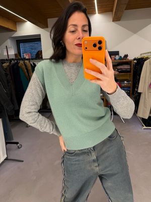 GILET PURO CASHMERE DONNA TG M COLOR LATTE/MENTA