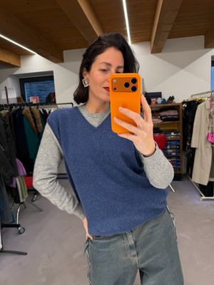 GILET PURO CASHMERE BLU CHIARO MÉLANGE UNISEX TG L