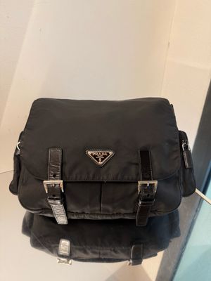 PRADA MESSANGER NYLON NERO E PELLE CON TASCOTTI LATERALI