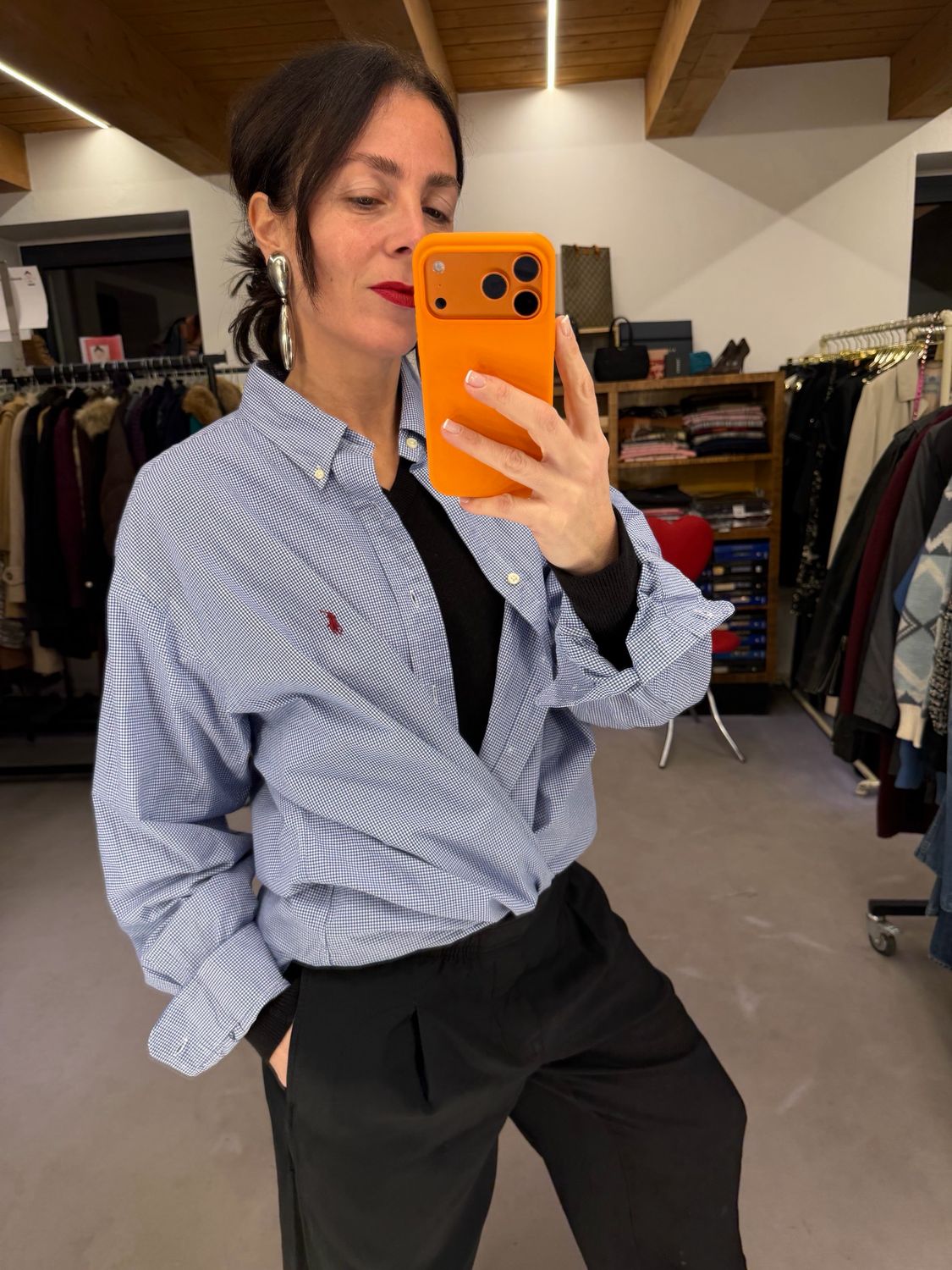 CAMICIA RALPH LAUREN VICHY MICRO BOTTON DOWN CAVALLINO BORDEAUX TG XL