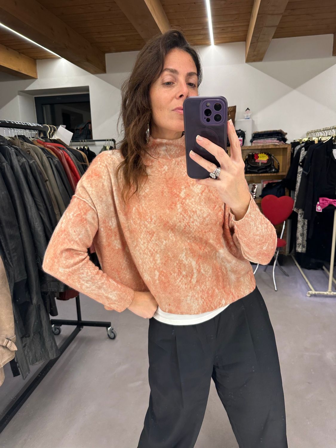 COLLO ALTO CROP PURO CASHMERE FANTASIA PITONATA SFUMATA TG M DONNA