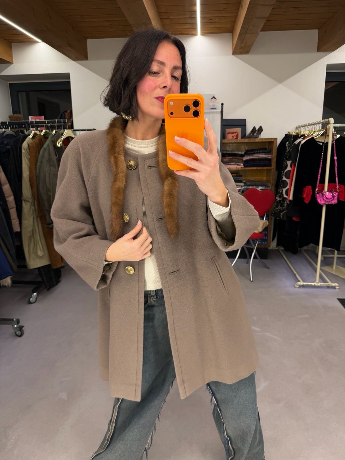 CAPPOTTO VINTAGE MIDI INSERTO VISONE