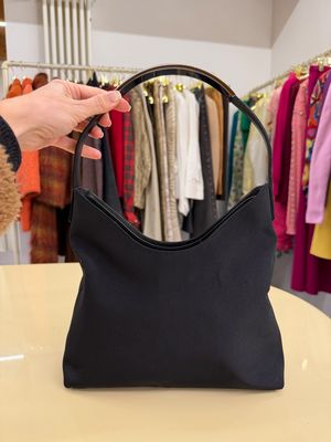 HOBO GUCCI TELA NERA E MANICO IN PELLE CON RINFORZO METALLO ARGENTO