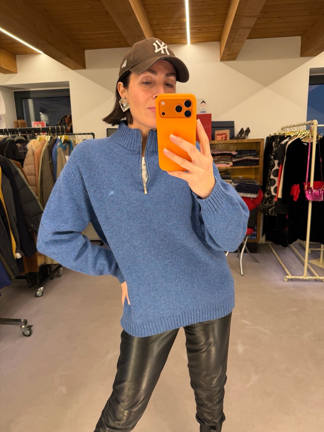 MAGLIONE BURBERRY MEZZO COLLO MEZZA ZIP BLU CHIARO MÉLANGE