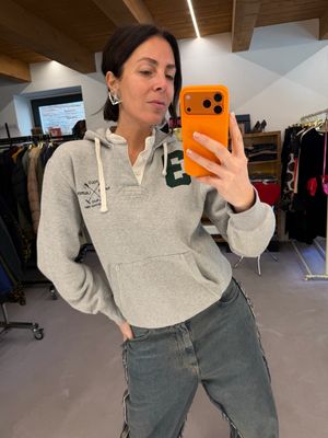 FELPA RALPH LAUREN GRIGIO CHIARO MÉLANGE CON CAPPUCCIO