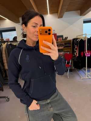 FELPA RALPH LAUREN BLU CON CAPPUCCIO MAXI LOGO