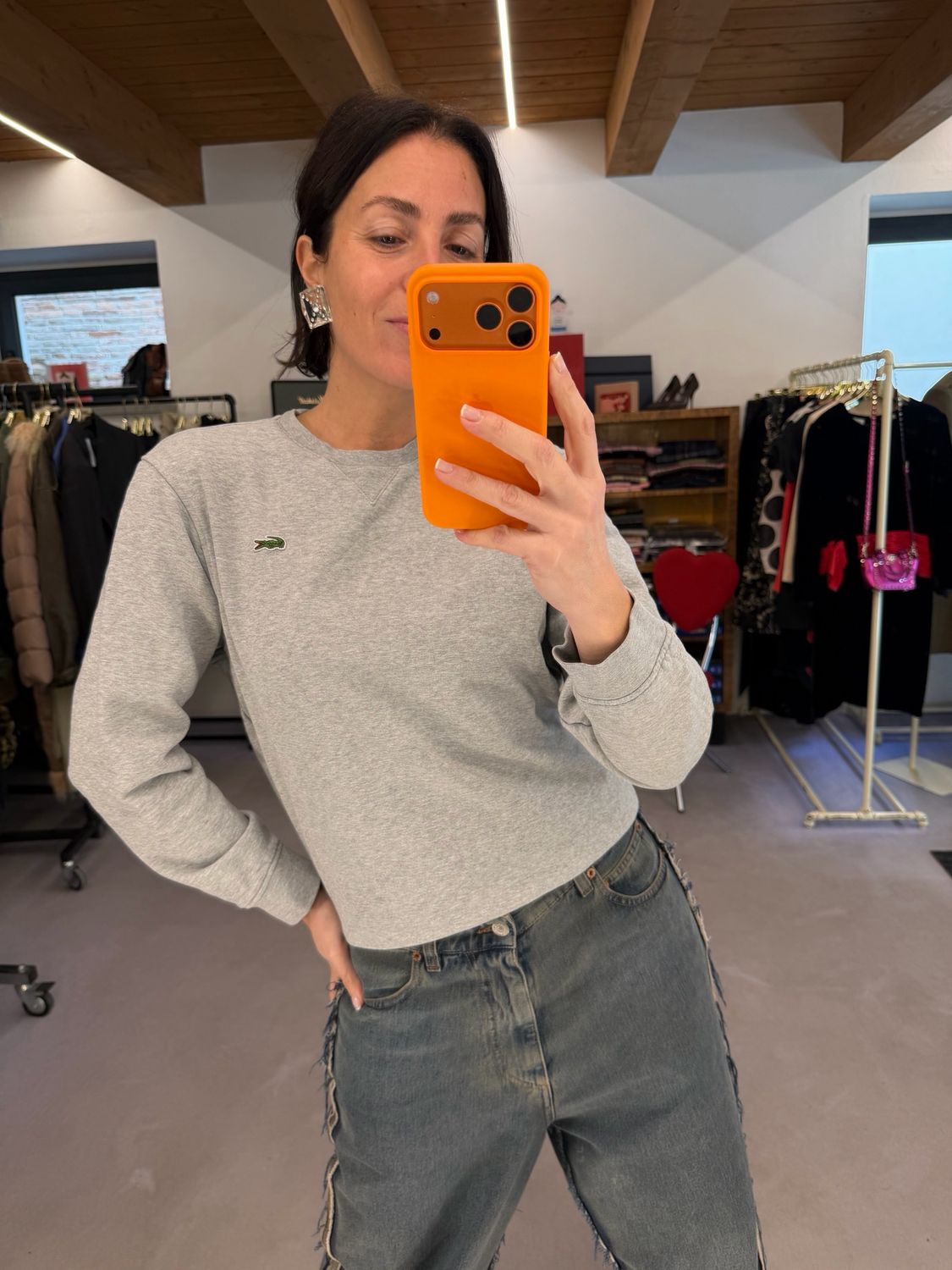 FELPA LACOSTE GIROCOLLO GRIGIO