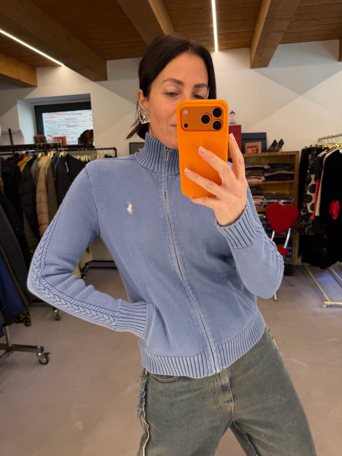 COLLO ALTO CON ZIP RALPH LAUREN COTONE AZZURRO LAVANDA