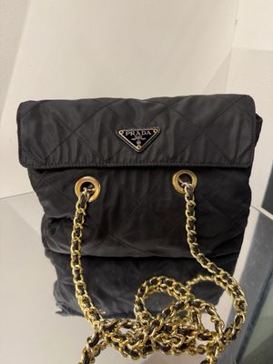 BORSA PRADA VINTAGE NYLON TRAPUNTATO NERO DOPPIA CATENA ORO