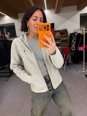 FELPA RALPH LAUREN PERFORMANCE GRIGIO CHIARO MÉLANGE CAPPUCCIO E ZIP