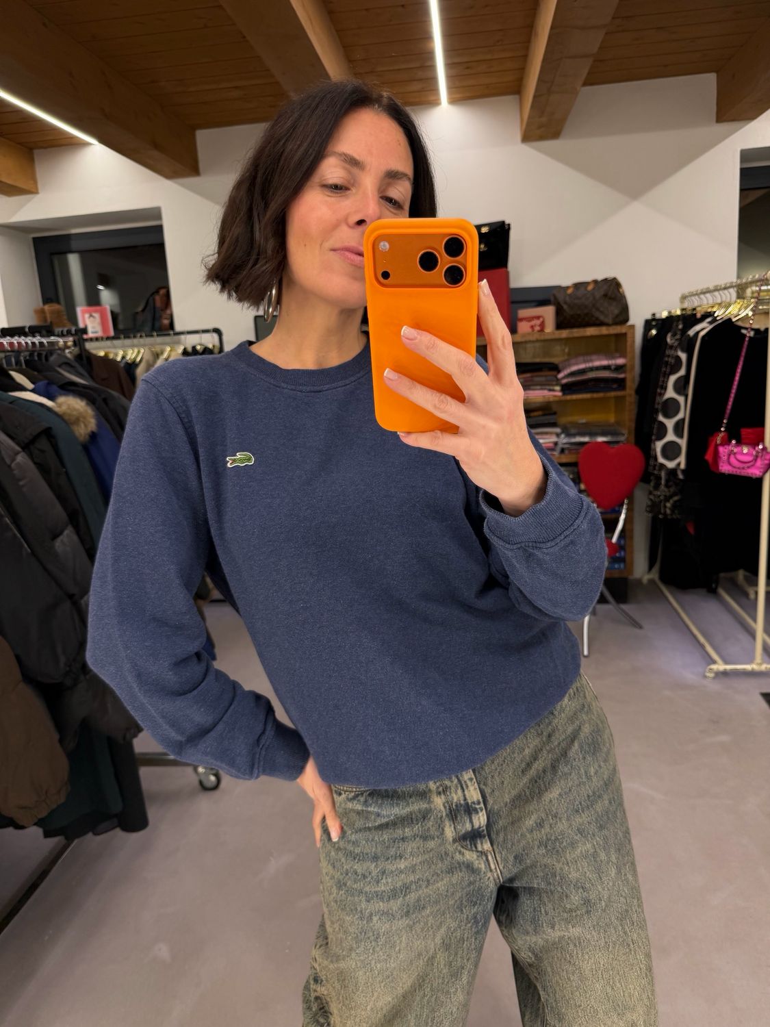 FELPA LACOSTE GIROCOLLO BLU MÉLANGE 