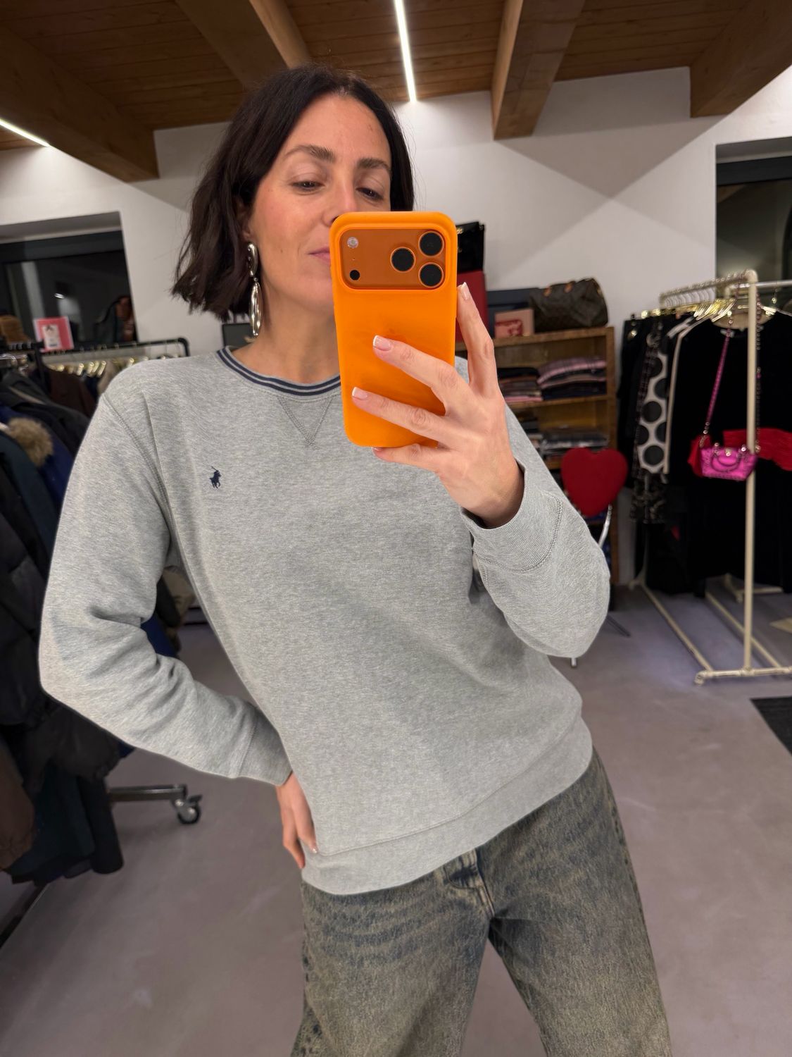 FELPA RALPH LAUREN GIROCOLLO GRIGIO CHIARO MÉLANGE