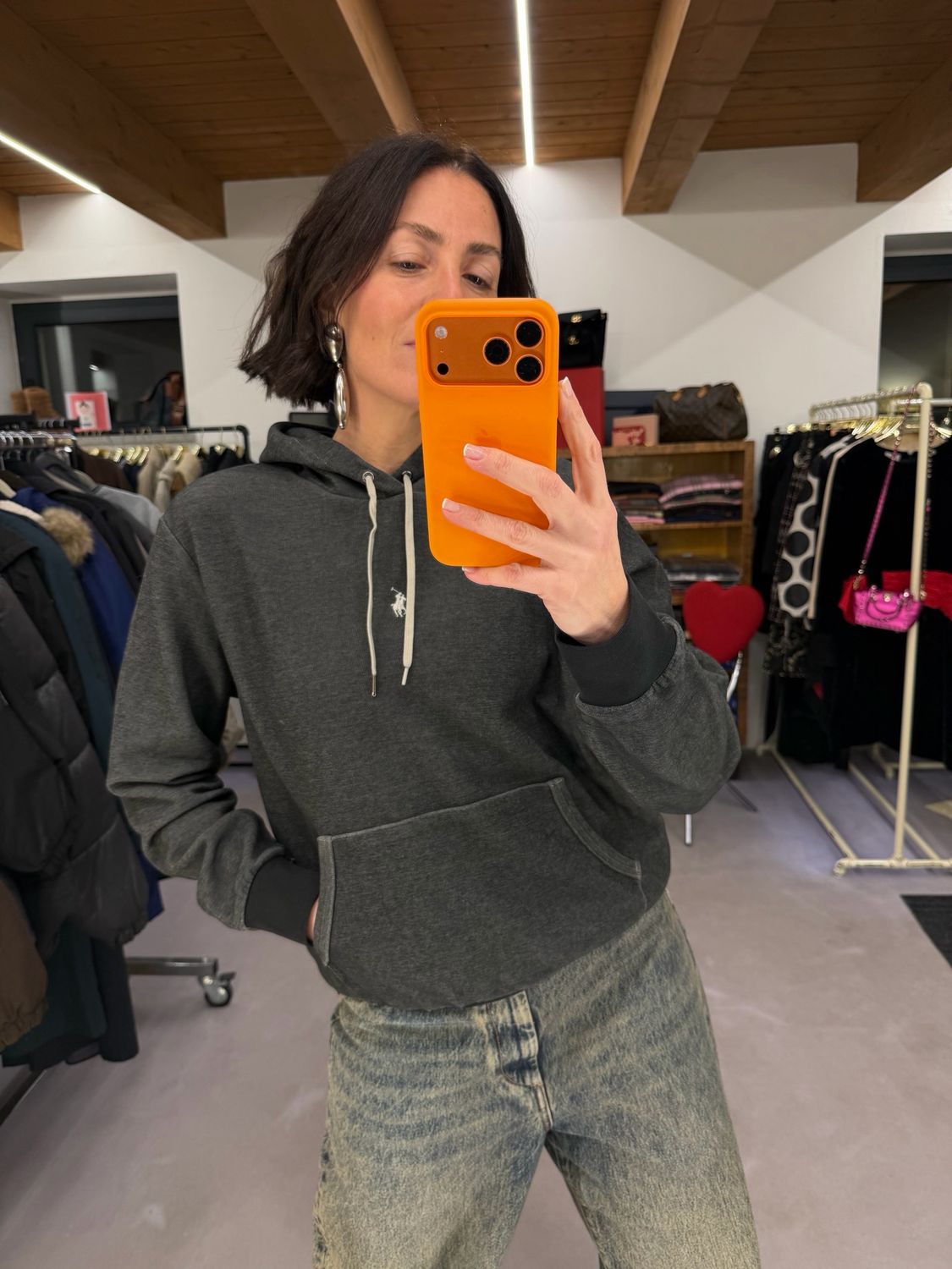 FELPA RALPH LAUREN CHIUSA CON CAPPUCCIO GRIGIO ANTRACITE