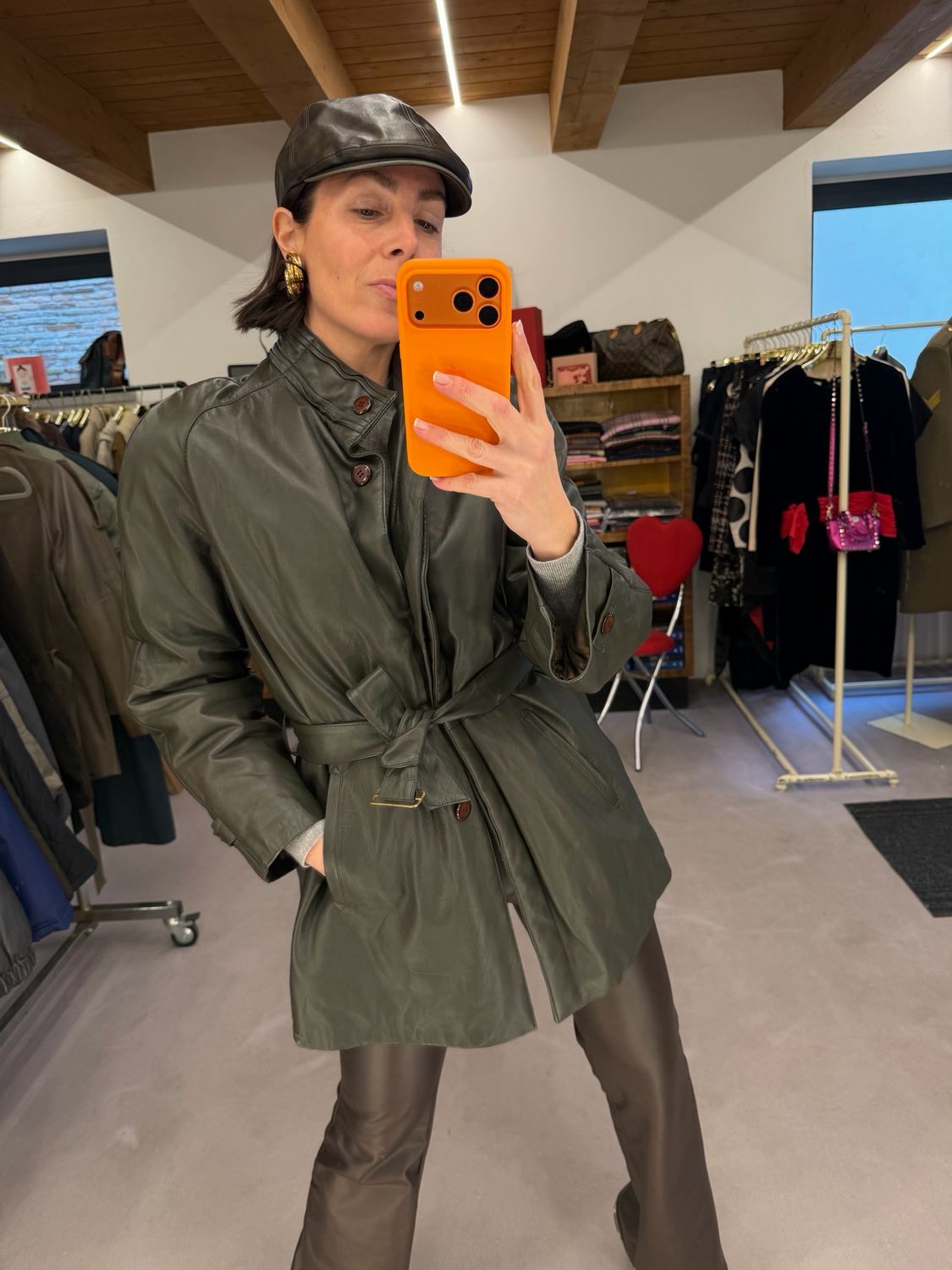 TRENCH VINTAGE VERA PELLE FANGO DONNA TG 48