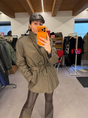 TRENCH VERA PELLE TORTORA SCURO UNISEX TG 46