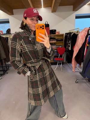 CAPPOTTO BURBERRY CHECK LANA BOUCLE FONDO VERDE SCURO