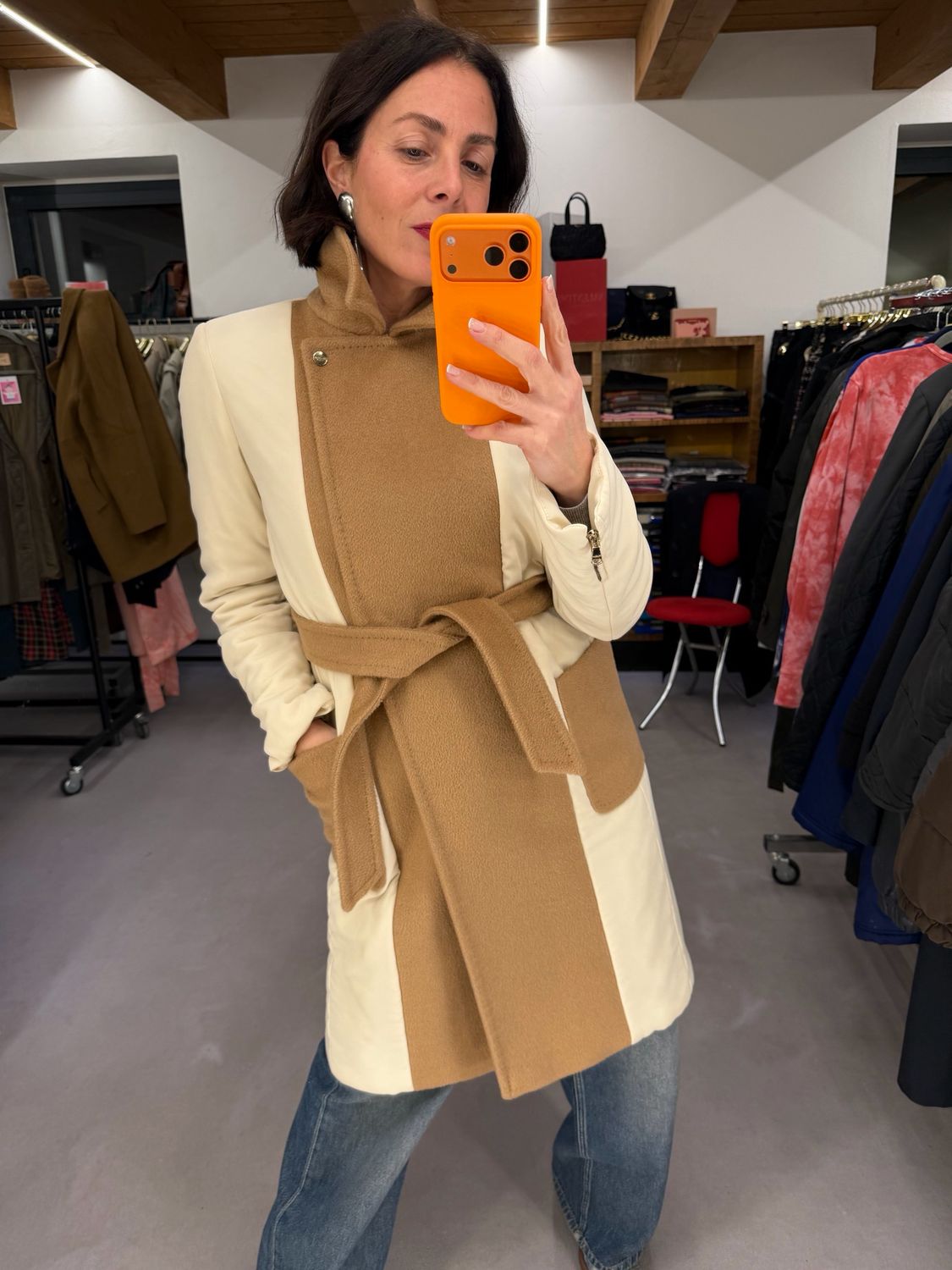 CAPPOTTO MAX MARA CAMMELLO E TESSUTO TECNICO IMBOTTITO PANNA